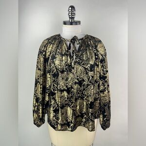 💚 3035. Gold Foil Ornate Print Velvet Blouse